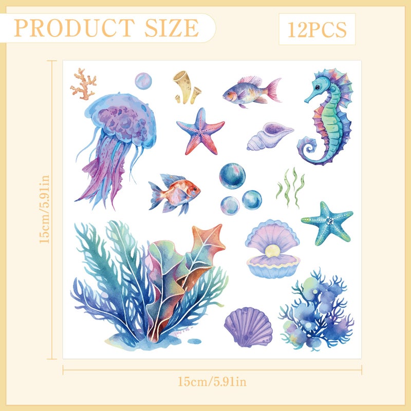 EoBeCy Rub On Transfers For Crafts Furnitures Stickers: 12 Pcs Rub On Transfer For Crafts Decals Ocean Style Under The Sea Animals Rub On Transfer Stickers For Furniture Crafts Diy Home Decor - Image 3