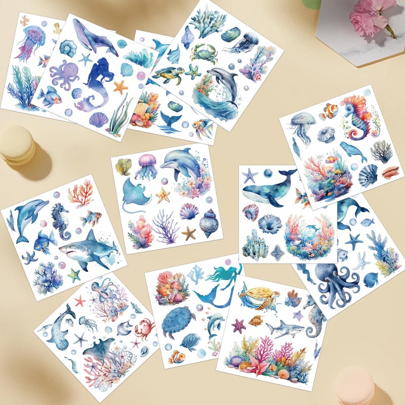 EoBeCy Rub On Transfers For Crafts Furnitures Stickers: 12 Pcs Rub On Transfer For Crafts Decals Ocean Style Under The Sea Animals Rub On Transfer Stickers For Furniture Crafts Diy Home Decor - Image 2