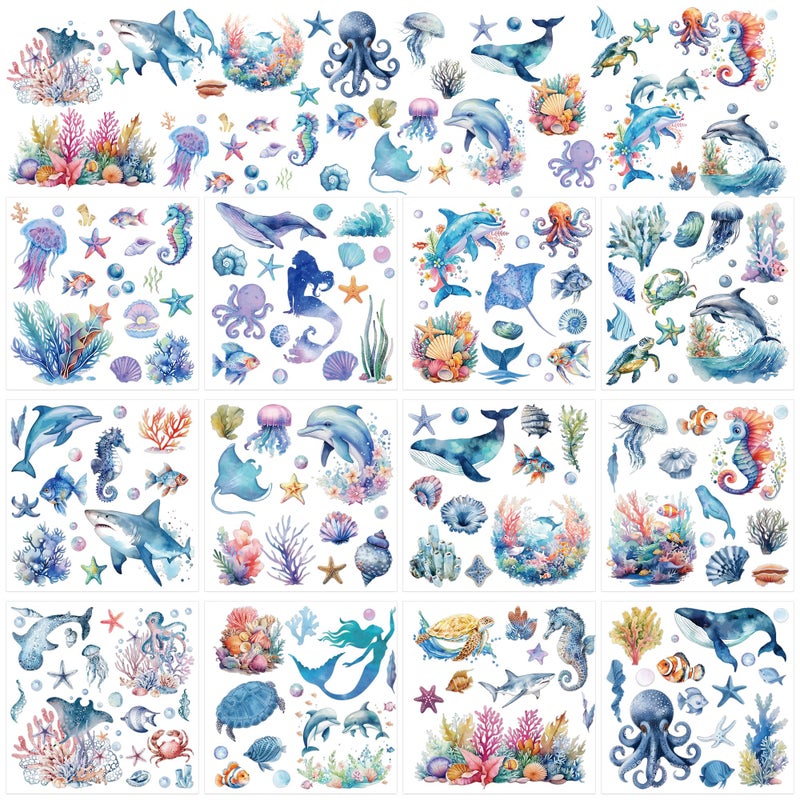 EoBeCy Rub On Transfers For Crafts Furnitures Stickers: 12 Pcs Rub On Transfer For Crafts Decals Ocean Style Under The Sea Animals Rub On Transfer Stickers For Furniture Crafts Diy Home Decor - Image 1
