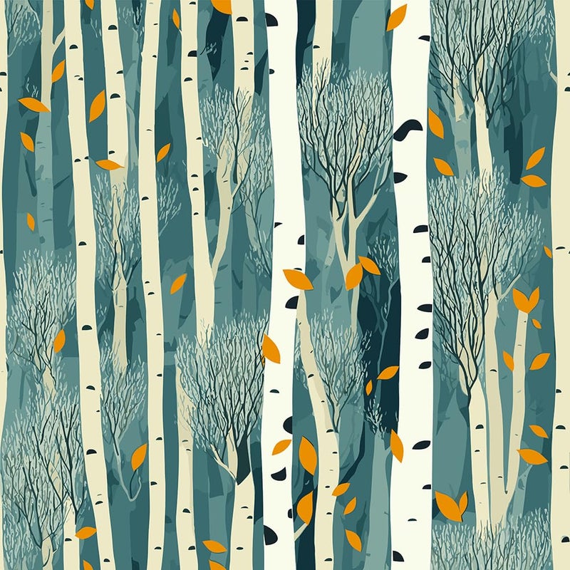 MuralPeel Blue/Green Abstract Art Tree Forest White Birch Falling Yellow Leaf Peel and Stick Wallpaper Self Adhesive Removable Easy Peel Off Contact Stick on Wall Paper for Bedroom Cabinet Renter - Image 1