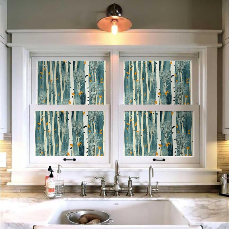 MuralPeel Blue/Green Abstract Art Tree Forest White Birch Falling Yellow Leaf Peel and Stick Wallpaper Self Adhesive Removable Easy Peel Off Contact Stick on Wall Paper for Bedroom Cabinet Renter - Image 4