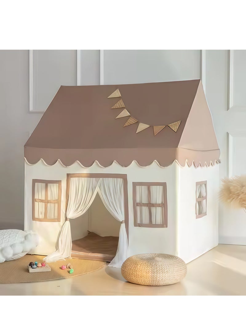 Leon Home Large Kids Playhouse Tent with Soft Mat and Bunting Flags, Indoor Castle Bed Tent for Boys and Girls, Toddler Play Tent for Indoor Fun - Image 1