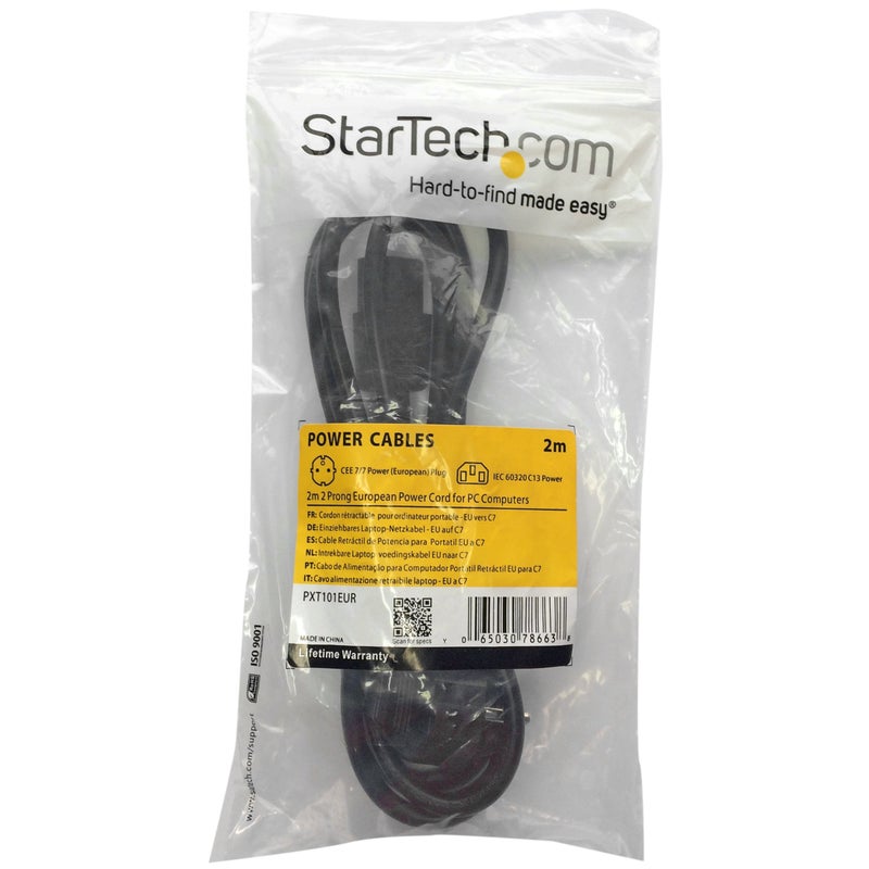 StarTech.com 2m (6ft) Computer Power Cord, 18AWG, EU Schuko To C13, 10A 250V, Black Replacement AC Power Cord, Printer Power Cord, PC Power Supply Cable, Monitor Power Cable, UL Listed (PXT101EUR) - Image 4