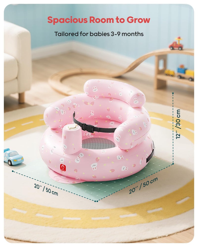 QPAU Inflatable Baby Seat with Safety Harness for Babies 3 Months & Up, Baby Floor Seats for Sitting Up, Baby Seats for Infants, Blow Up Baby Chair with Built in Air Pump (Pink Rabbit) - Image 5
