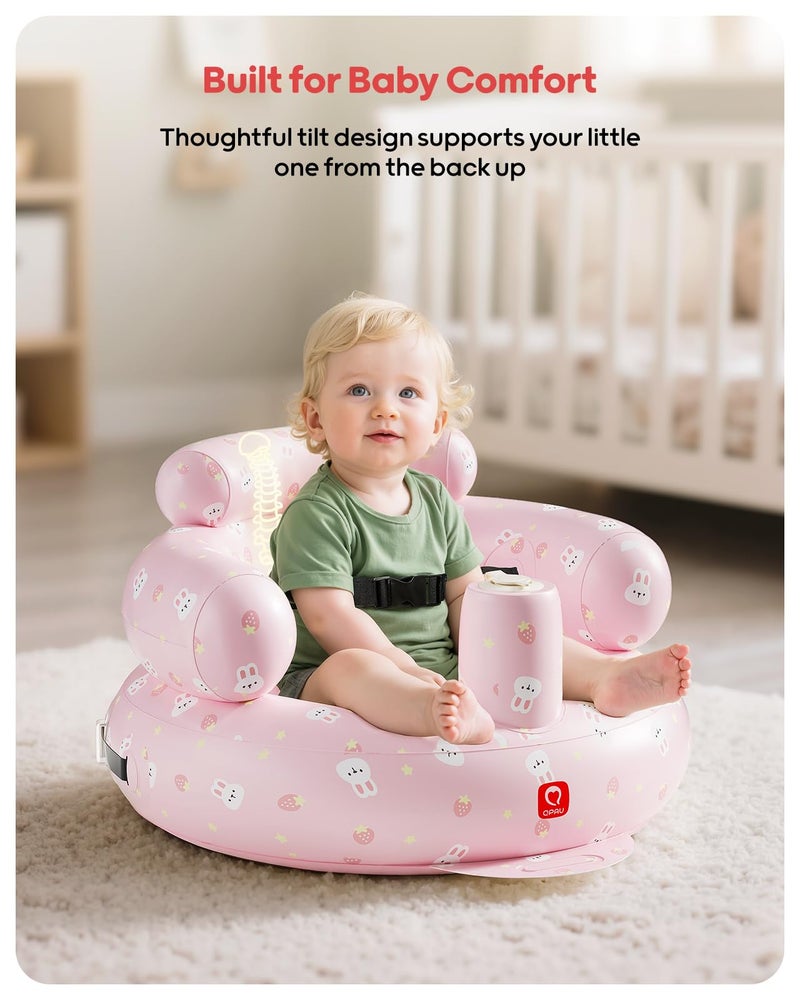 QPAU Inflatable Baby Seat with Safety Harness for Babies 3 Months & Up, Baby Floor Seats for Sitting Up, Baby Seats for Infants, Blow Up Baby Chair with Built in Air Pump (Pink Rabbit) - Image 3