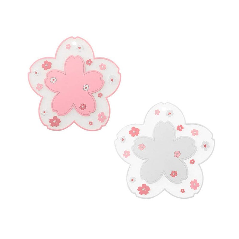 Binoster Sakura Coffee Cup Mat Kawaii Coaster 2PCS Cute Cherry Blossom PVC Home Tea Mug Pink Flower Pattern Anti-Skid Pot Bowl Pad Placemat for Desk Drink Table Decor Kawaii Accessories (Small) - Image 1