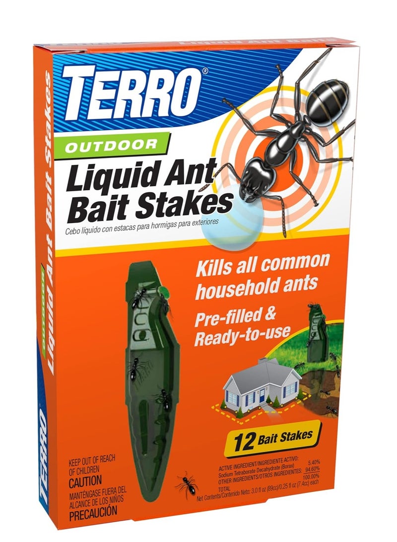 TERRO T1813B Outdoor Ready-to-Use Liquid Ant Bait Stake Killer Trap - Kills Common Household Ants 12 Stakes - Image 1