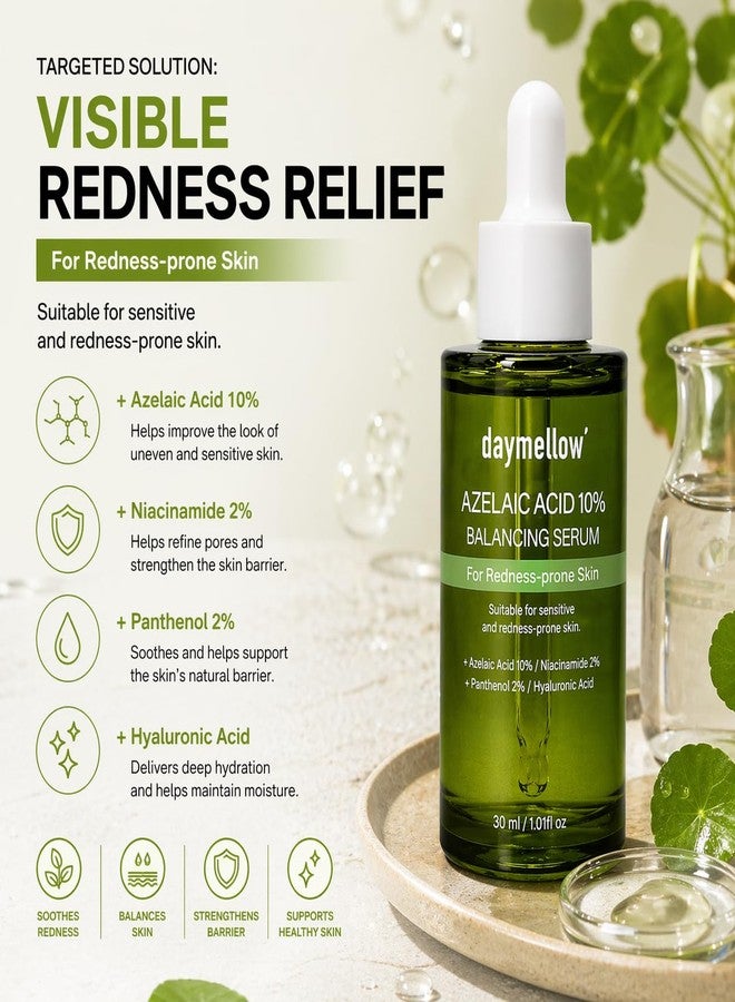 daymellow Azelaic Acid 10% Balancing Serum for Face - Redness Relief & Acne Scar Treatment with Cica, Ectoin, Niacinamide - Soothing Facial Serum for Sensitive Skin, 1.01 fl oz - Image 3