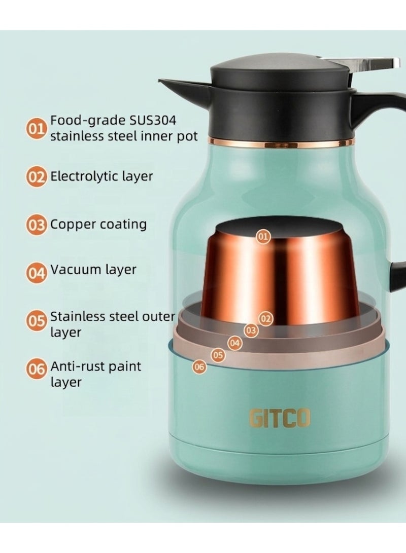 GITCO Stainless Steel Vacuum Insulated Flask 1.7L, Double Wall Thermal Beverage carafe, Leakproof Lid, Non-Slip Base, 12H Hot / 24H Cold Retention - Image 5