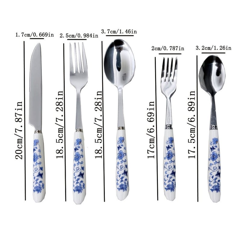 5 Pieces Blue And White Porcelain Handle Stainless Steel Cutlery Set - Image 3