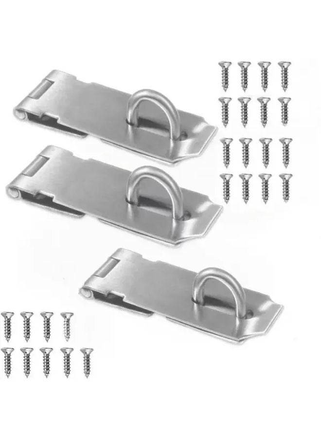 3 Inch Heavy Duty Stainless Steel Door Lock Hasp Latch 3 Pcs Silvery Brushed Finish - Image 1