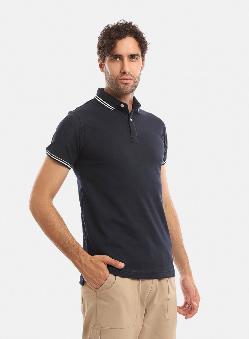Andora Lined Sleeves & Collar Buttoned Polo Shirt - Dark Navy Blue - Image 4