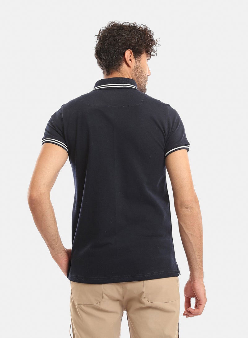 Andora Lined Sleeves & Collar Buttoned Polo Shirt - Dark Navy Blue - Image 3