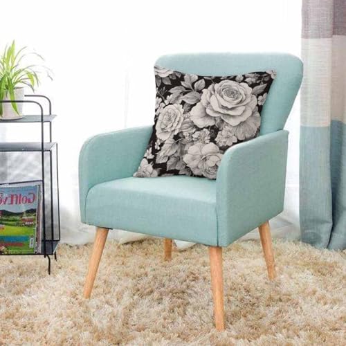 AOYEGO Black White Rose Throw Pillow Cover Floral Bouquet Botanical Plant Nature Leaves Bloom Wild Flowers Petal Daisy Pillow Case 18x18 Inch Decorative Men Women Room Cushion Cover for Home - Image 2