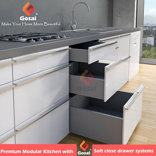 Gosai Tandem Drawer for Modular Kitchen – Soft Close, Heavy Duty Metal Box Drawer System Smooth Sliding Channels Tandem Kitchen Drawer Soft Close for Any Drawer System (22 x 4 inch) - Image 2