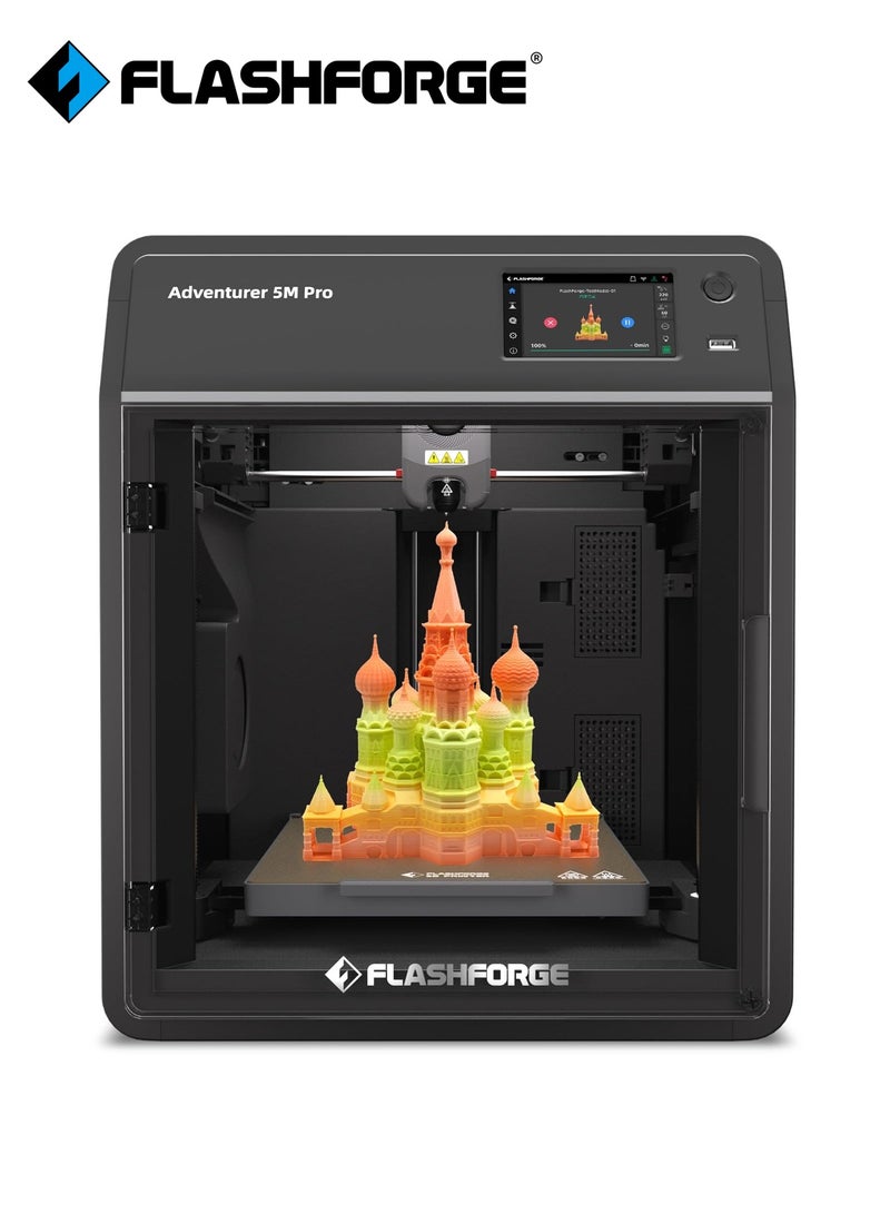فلاش فورج طابعة ثلاثية الأبعاد Adventurer 5M Pro بنظام الطباعة التلقائية بنقرة واحدة، سرعة عالية 600 مم/ثانية، فوهة قابلة للفصل بسرعة بدرجة حرارة 280°C، هيكل Core XY معدني بالكامل، طابعة ثلاثية الأبعاد متعددة الوظائف بحجم 220x220x220 مم - Image 1