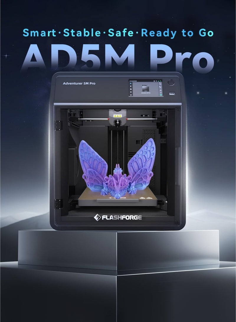 فلاش فورج طابعة ثلاثية الأبعاد Adventurer 5M Pro بنظام الطباعة التلقائية بنقرة واحدة، سرعة عالية 600 مم/ثانية، فوهة قابلة للفصل بسرعة بدرجة حرارة 280°C، هيكل Core XY معدني بالكامل، طابعة ثلاثية الأبعاد متعددة الوظائف بحجم 220x220x220 مم - Image 2