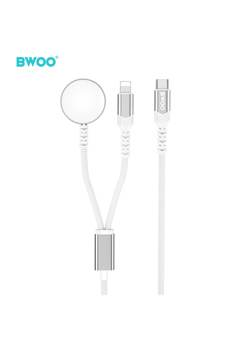 BWOO 2 In 1 Apple Watch Charger Lightning And Magnetic Wireless Charging White - Image 1