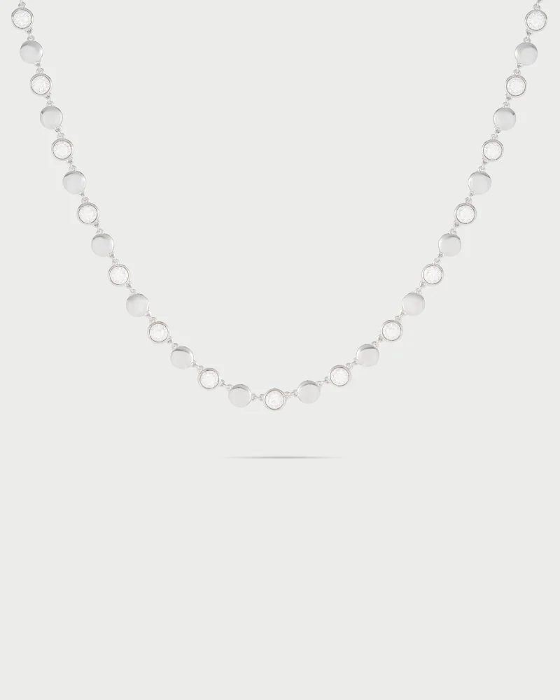 Rue Des Mill Necklace with pav√© and with plain circles - STARDUST TEN - Rhodium