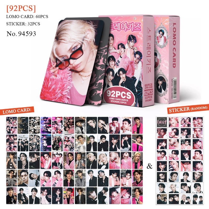 STRAYKIDS Lomocard & Sticker Set – 92PCS (60 Lomocards + 32 Random Stickers) | Aesthetic Photo Card Collection for Fans