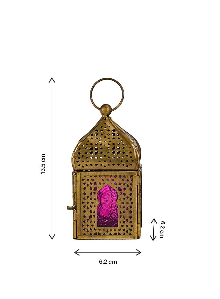 هلالفل فوانيس حاملات شموع صغيرة من النحاس الأصفر بتصميم عتيق من هلال فول - زجاج متعدد الألوان (مجموعة من 4 قطع) | لتزيين المنزل في العيد، رمضان، وحفلات الزفاف | غرفة المعيشة، غرفة النوم، ديكور داخلي وخارجي - Image 3