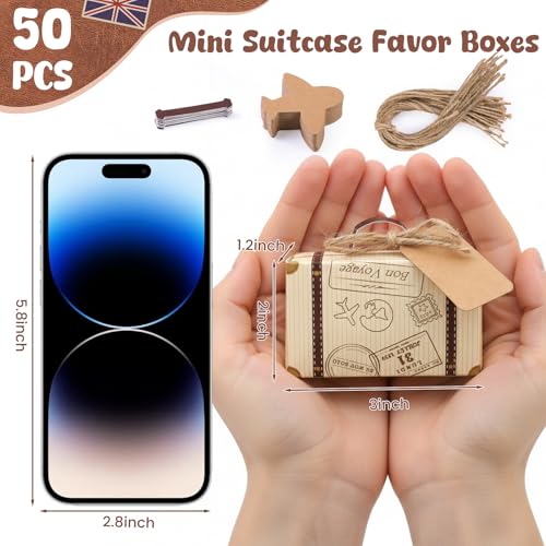 VGOODALL 50PCS Mini Suitcase Party Favor Box, 3"x2"x1.2" Little Luggage Candy Box with Tags for Travel Themed Party, Bridal Shower, Wedding Decorations - Image 2