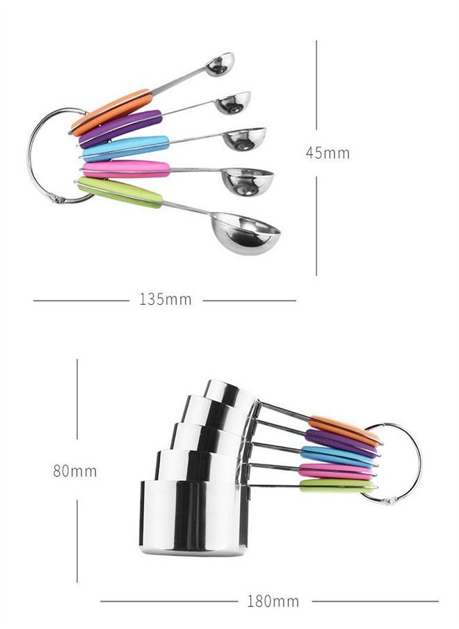 10 Piece Stainless Steel Measuring Cups And Spoons Set For Cooking And Baking Multicolour