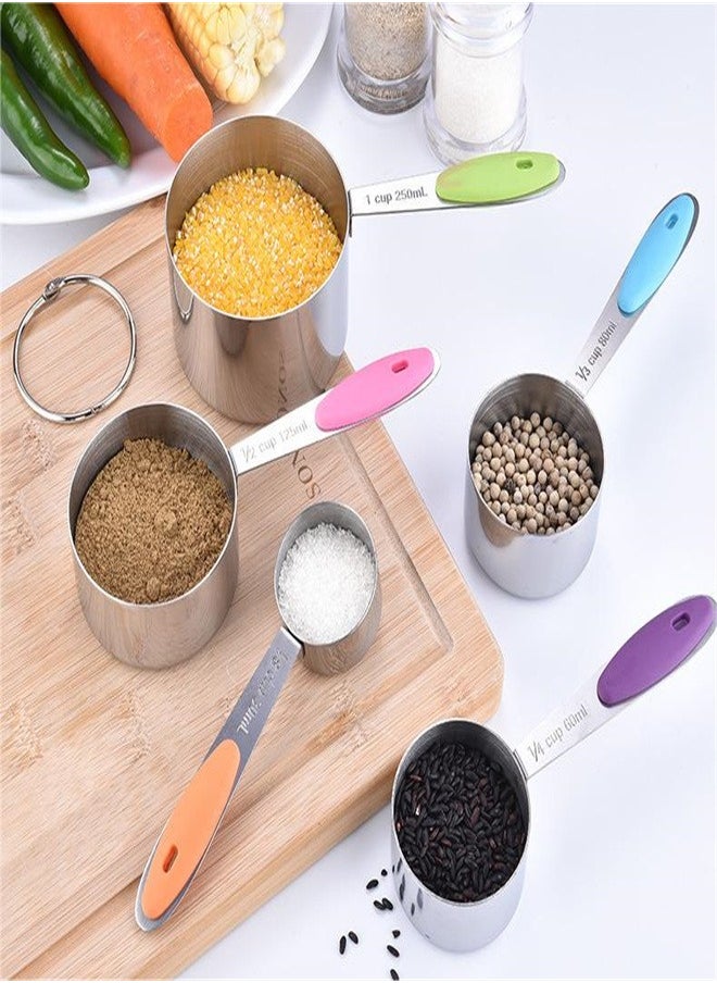 10 Piece Stainless Steel Measuring Cups And Spoons Set For Cooking And Baking Multicolour