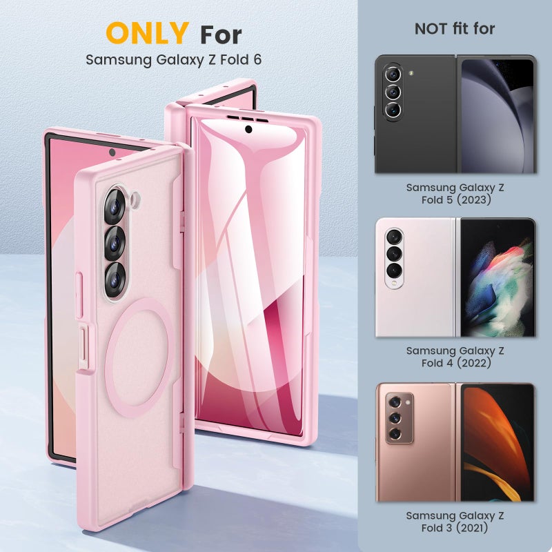 Caka for Samsung Galaxy Z Fold 6 Case [Compatible with Magsafe] [Hinge Protection] [Built-in HD Screen Protector] Translucent Hard Shockproof Magnet Phone Cover for Fold6 - Pink - Image 2