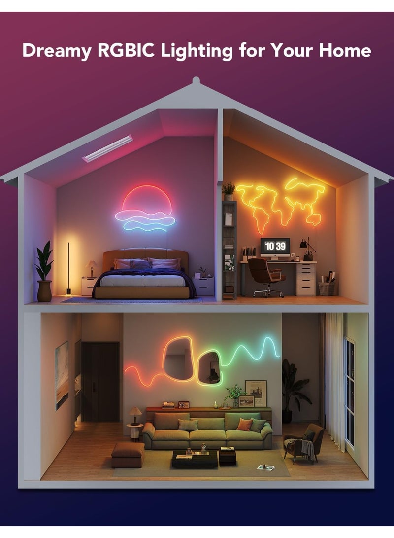 بانفيل حبل إضاءة نيون RGB بطول 5 أمتار - مزامنة موسيقية، شريط LED مرن يمكنك صنعه بنفسك لغرفة الألعاب وغرفة النوم وديكور الحائط - Image 3