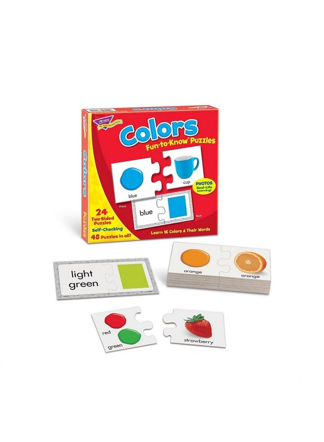 Trend Enterprises : Fun-To-Know Puzzles: Colors, Learn 16 Colors And Their Words, 24 Two-Sided Puzzles, Self-Checking, 48 Puzzles Total, For Ages 3 And Up - Image 1