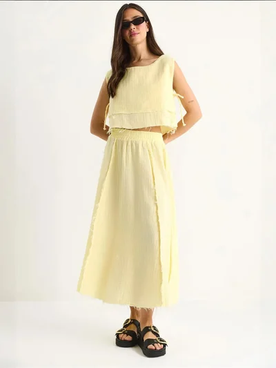 Bianco Lucci LUCCI Textured Blouse & Skirt Muslin Fabric Two-Piece Set