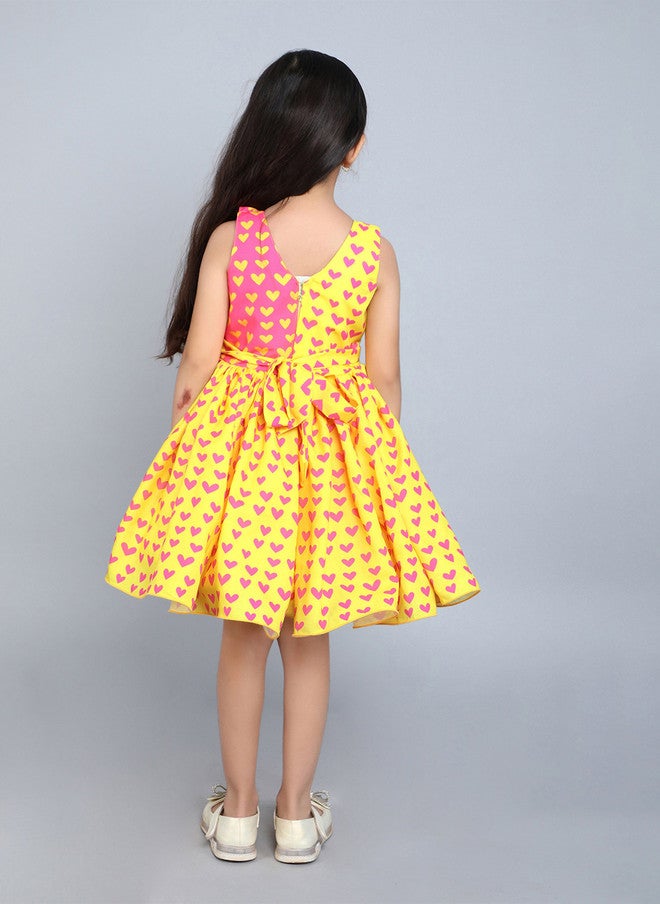 PinkChick Yellow Heart Print Fit & Flare Dress for Girls - Image 5