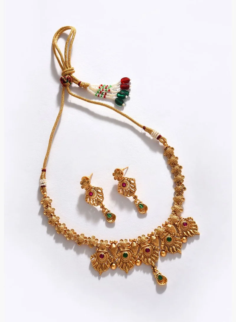 SOHI Gold Plated Designer Stone Necklace Set