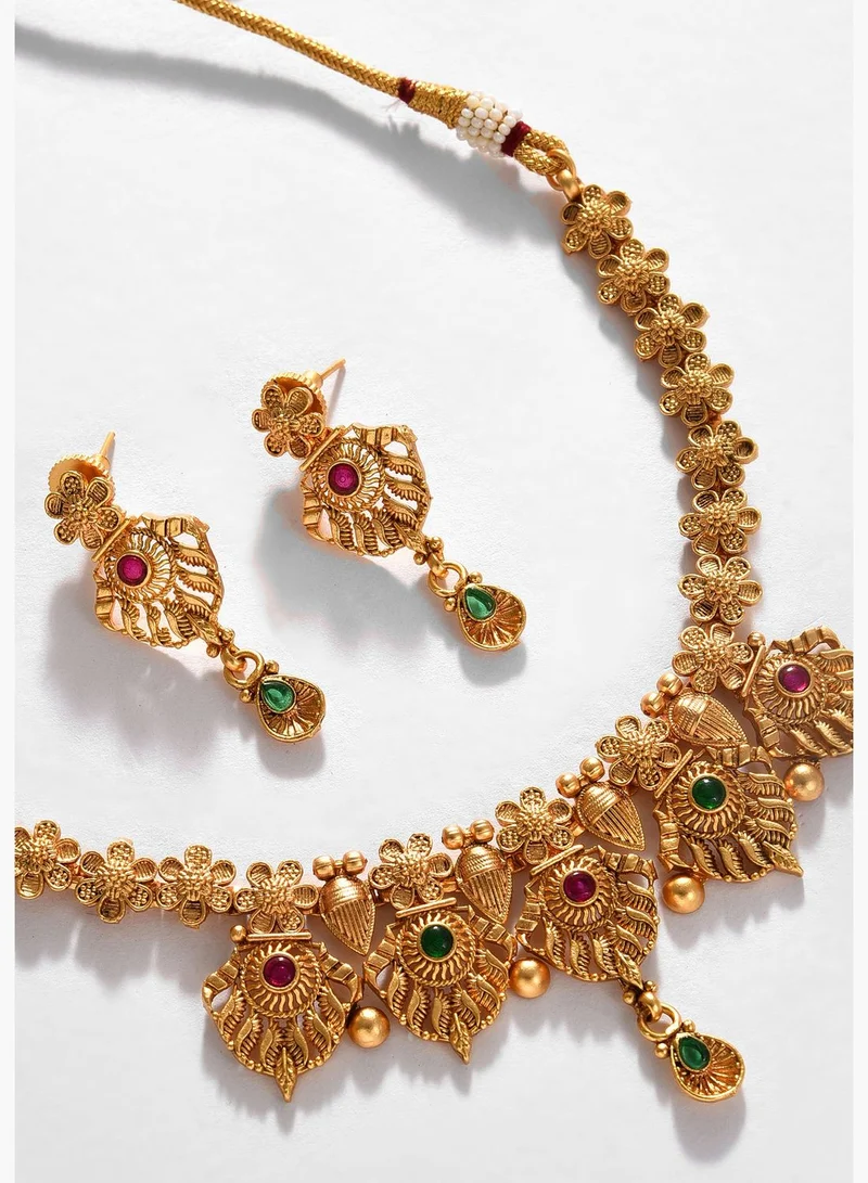 SOHI Gold Plated Designer Stone Necklace Set