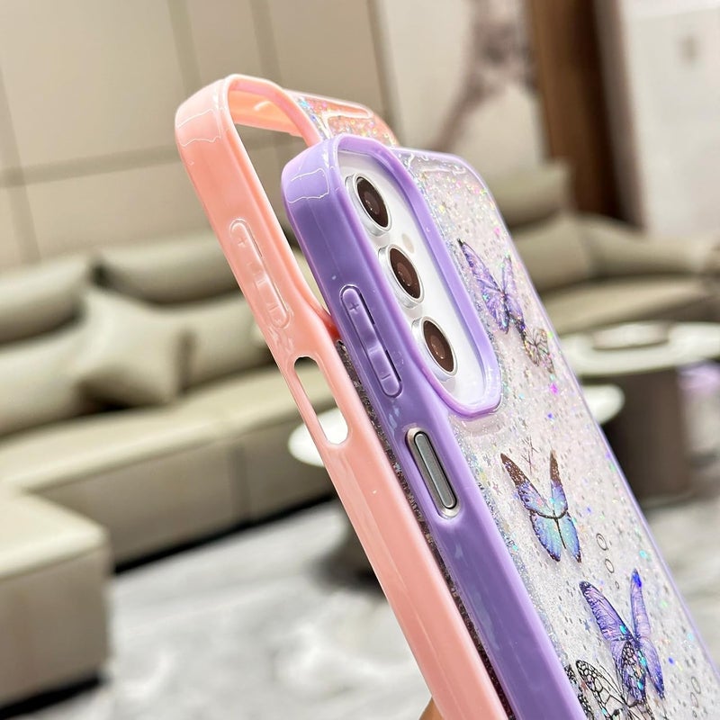 VONZEE for Samsung Galaxy S24 Ultra Clear Glitter Butterfly Case, Cute Bling Sparkle Shiny Soft Silicone TPU Bumper Shockproof Women Girls Slim Protective Phone Cover for Galaxy S24 Ultra, Purple - Image 4