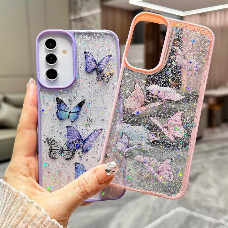 VONZEE for Samsung Galaxy S24 Ultra Clear Glitter Butterfly Case, Cute Bling Sparkle Shiny Soft Silicone TPU Bumper Shockproof Women Girls Slim Protective Phone Cover for Galaxy S24 Ultra, Purple - Image 5