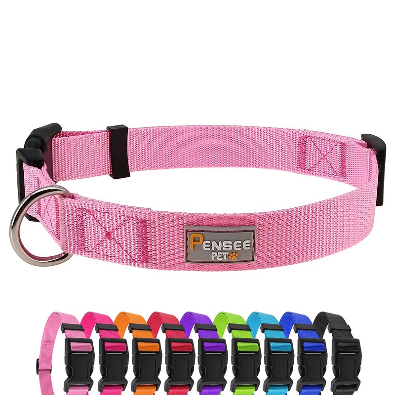 PENSEEPET Pink Dog Collar Basic Adjustable Dog Collars for Puppy Small Medium Large Dogs Girls with Breathable Quick Release Nylon Pet Collar - Image 1
