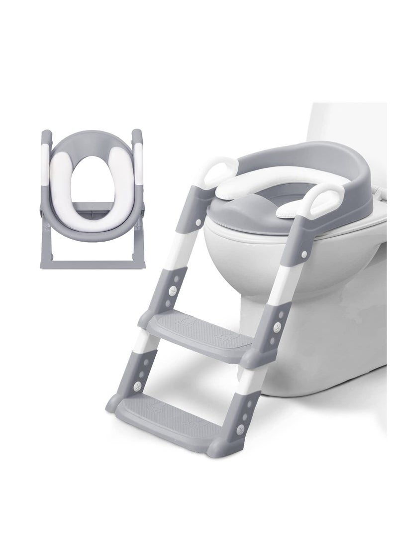 Adjustable Potty Ladder Seat for Toilet Training with Steps, Handle and Soft Cushion Design, Kids Folding Potty Toilet Trainer, Splash Guard Anti-Slip Pad Step Stool for Boys Girls  - Image 1