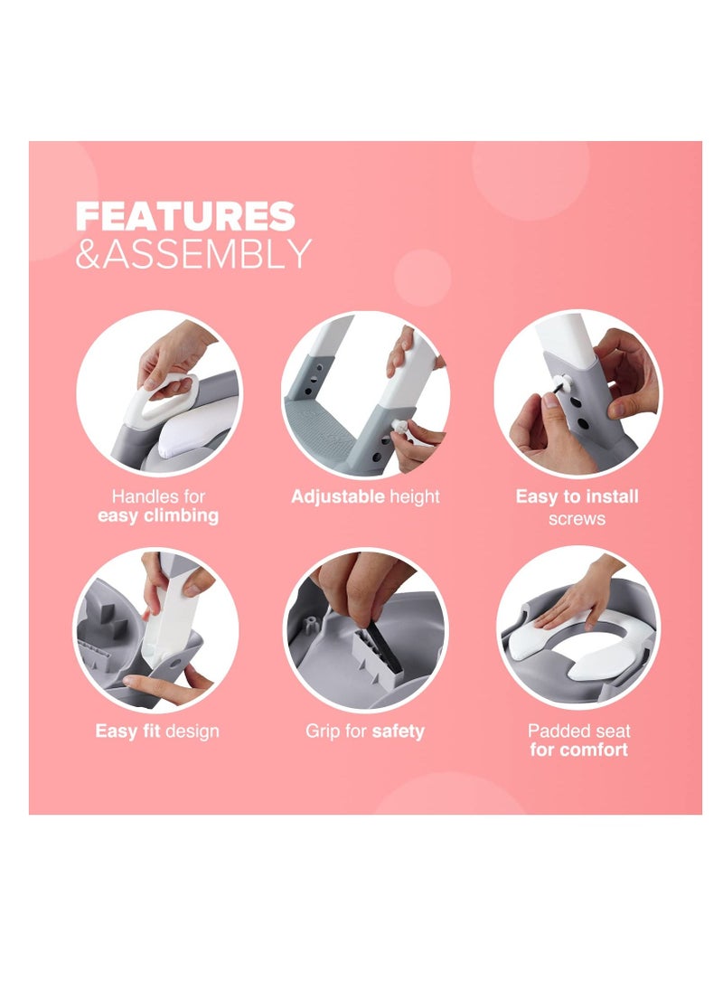 Adjustable Potty Ladder Seat for Toilet Training with Steps, Handle and Soft Cushion Design, Kids Folding Potty Toilet Trainer, Splash Guard Anti-Slip Pad Step Stool for Boys Girls  - Image 4
