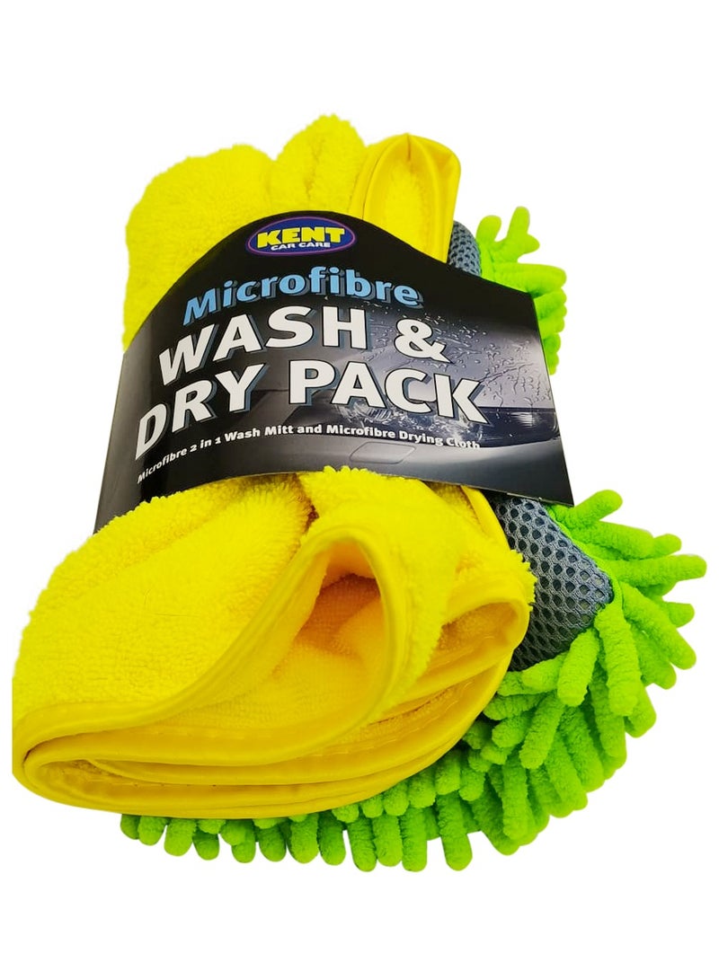 KENT Microfiber Wash and Dry Pack 2in1 Noodle Wash Mitt 2 Pcs Car Wash Kit Microfiber Towel/Glove Mitt - KENT - Image 2
