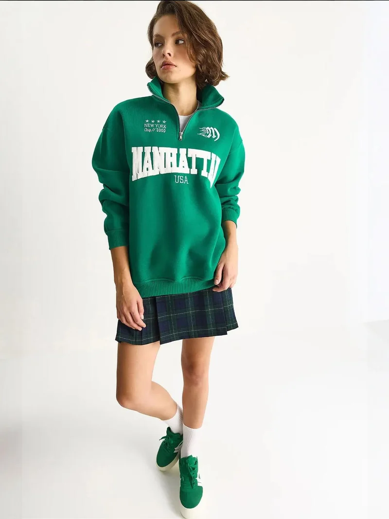 LUCCI Back Printed Long Sleeve Zipper Collar Sweatshirt