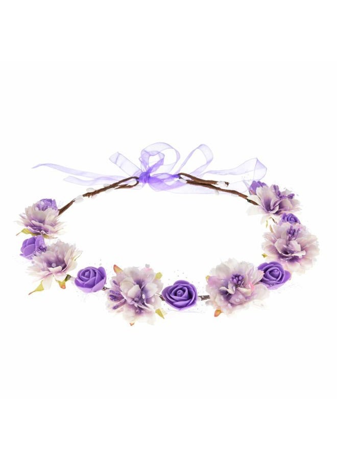 DDazzling Girls Breath Crown Flower Girl crown Floral Headband Wedding Hair Wreath Photo Props, Purple, Free Size - Image 1