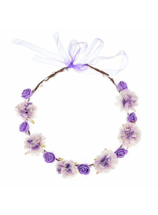 DDazzling Girls Breath Crown Flower Girl crown Floral Headband Wedding Hair Wreath Photo Props, Purple, Free Size - Image 2