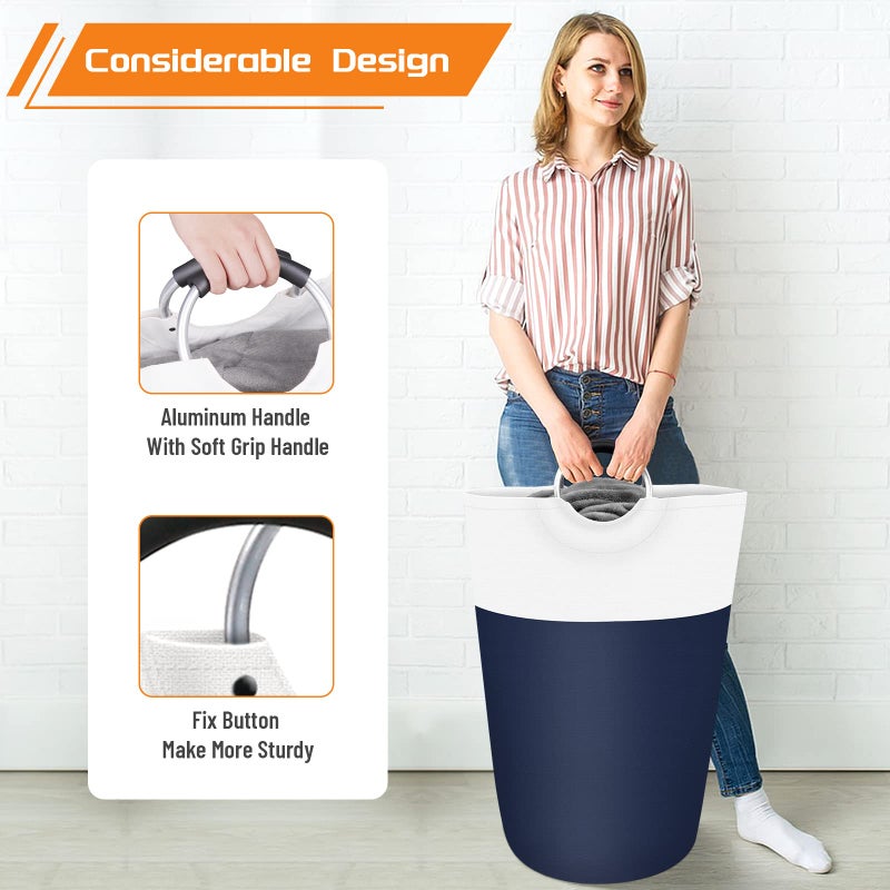 BlissTotes 90L Laundry Basket, Freestanding Laundry Hamper, Collapsible Dirty Clothes Hamper, Waterproof Fabric with Foam Protected Aluminum Handles for College, Dorm, Family (Blue) - Image 5