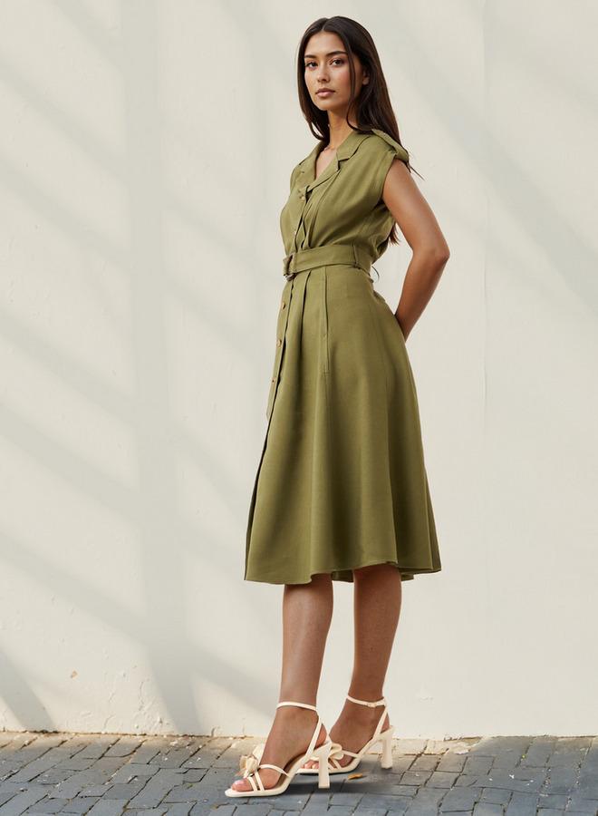 ايكونيك فستان قميص عملي أيقوني بحزام - Image 2