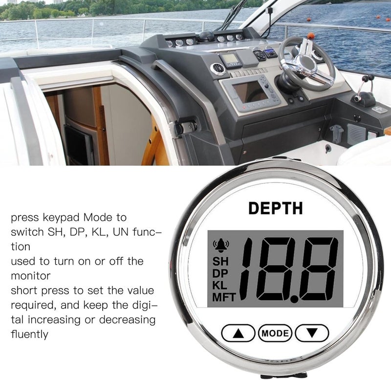 klarako Depth Sounder, 12V Anti Fog and Waterproof Depth Finder, Up to 100m, Boat Depth Finder with Transducer, 10m Cable, White Backlight, Depth Gauge for Yachts, Fishing Boats, Pontoon Boat - Image 3