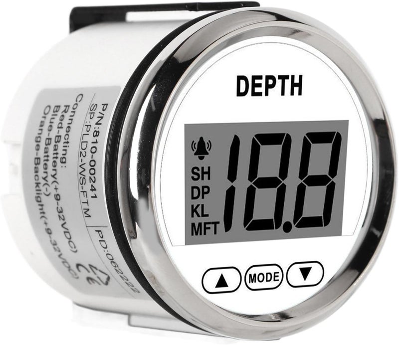 klarako Depth Sounder, 12V Anti Fog and Waterproof Depth Finder, Up to 100m, Boat Depth Finder with Transducer, 10m Cable, White Backlight, Depth Gauge for Yachts, Fishing Boats, Pontoon Boat - Image 1