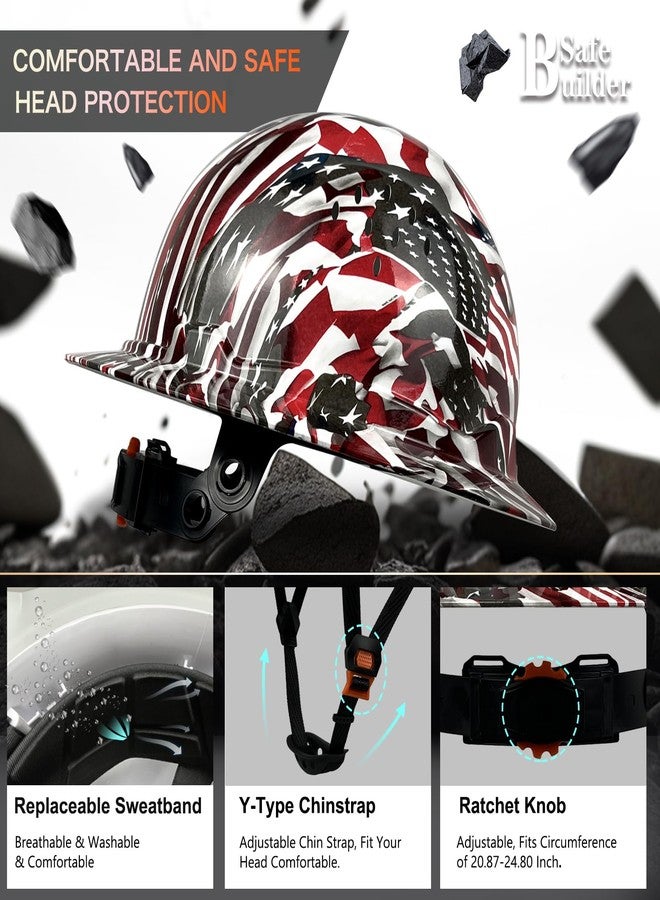 SAFEBUILDER SBD-G1C Construction Full Brim Safety Helmet HDPE Hard Hat Vented Hardhats Sunshade Carbon Fiber Pattern Industrial Work Certified ANSI/ISEA Z89.1 (B-Flag-Full Brim Hard Hats) - Image 5