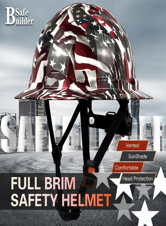 SAFEBUILDER SBD-G1C Construction Full Brim Safety Helmet HDPE Hard Hat Vented Hardhats Sunshade Carbon Fiber Pattern Industrial Work Certified ANSI/ISEA Z89.1 (B-Flag-Full Brim Hard Hats) - Image 2